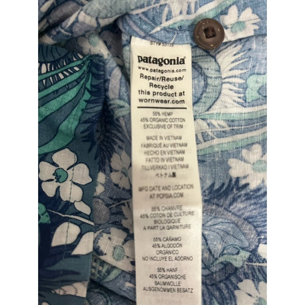 Patagonia Men's L Camp Shirt Seashell Shell Anenome Ocean Top Blue Green - Picture 6 of 8